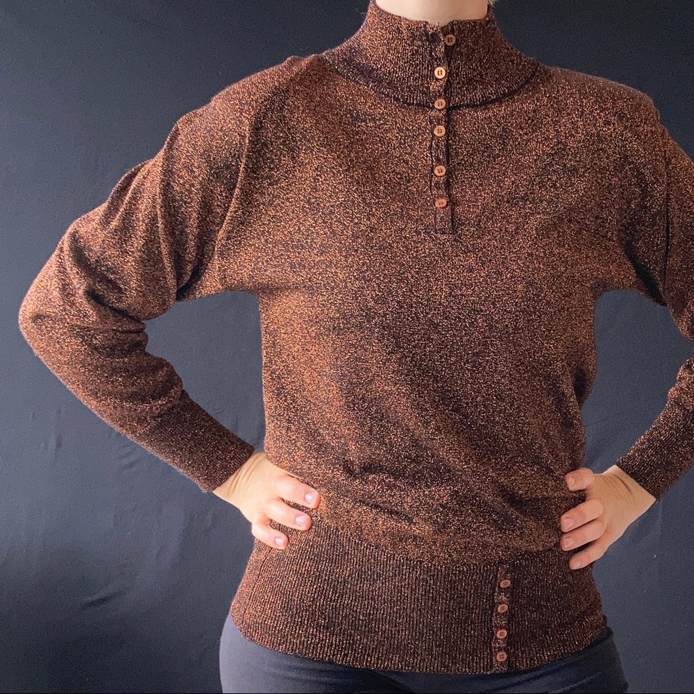 Sparkly rust colored 80s turtle neck